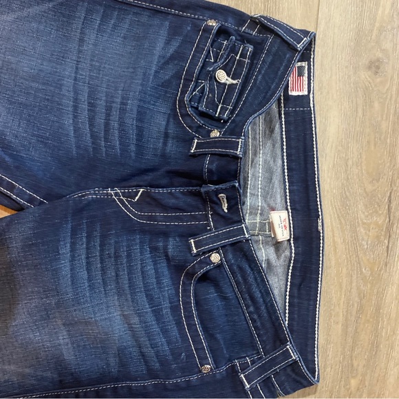 EUCVintage True Religion cropped jean dark Wash low rise star studded buttons32 - Picture 4 of 12